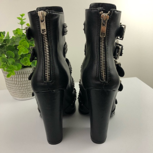 Steve Madden Comet Studded Buckle Pointed Black Leather Heel Boots Size 6 - Picture 8 of 15